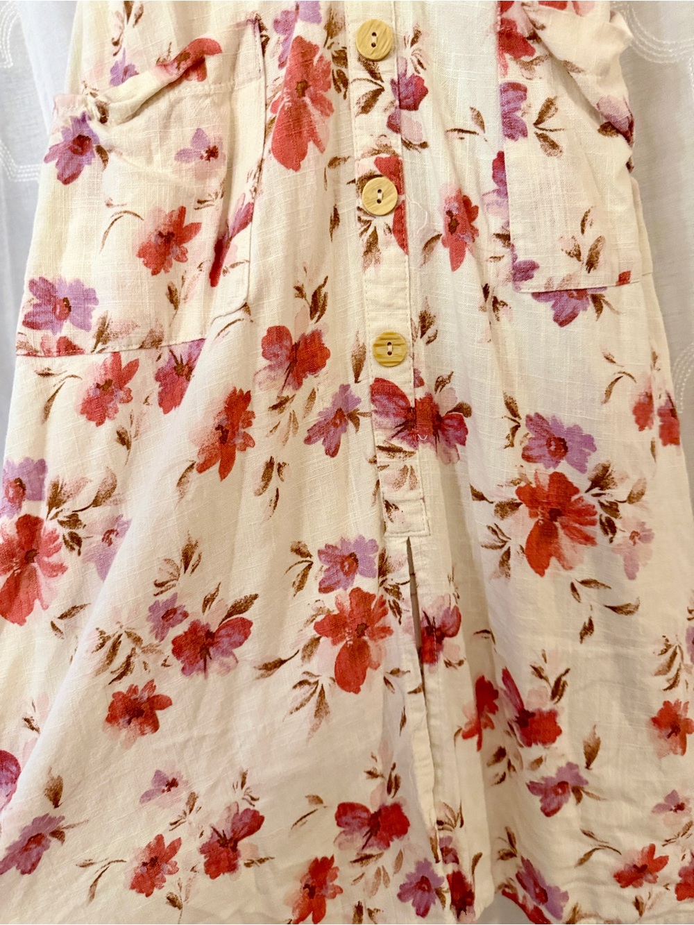 Monteau Cream Floral Midi Dress Medium Cottagecore Button Front Dress - Picture 11 of 16
